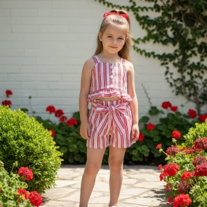 Conjunto Short Rayas Rojo