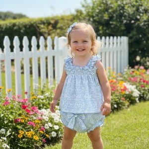 Conjunto Azul Flores Vichy