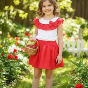 Conjunto Volante Tira Bordada Rojo