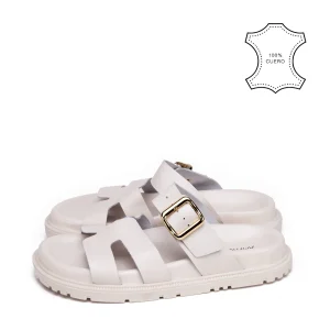 Sandalia karina cuero blanco crudo