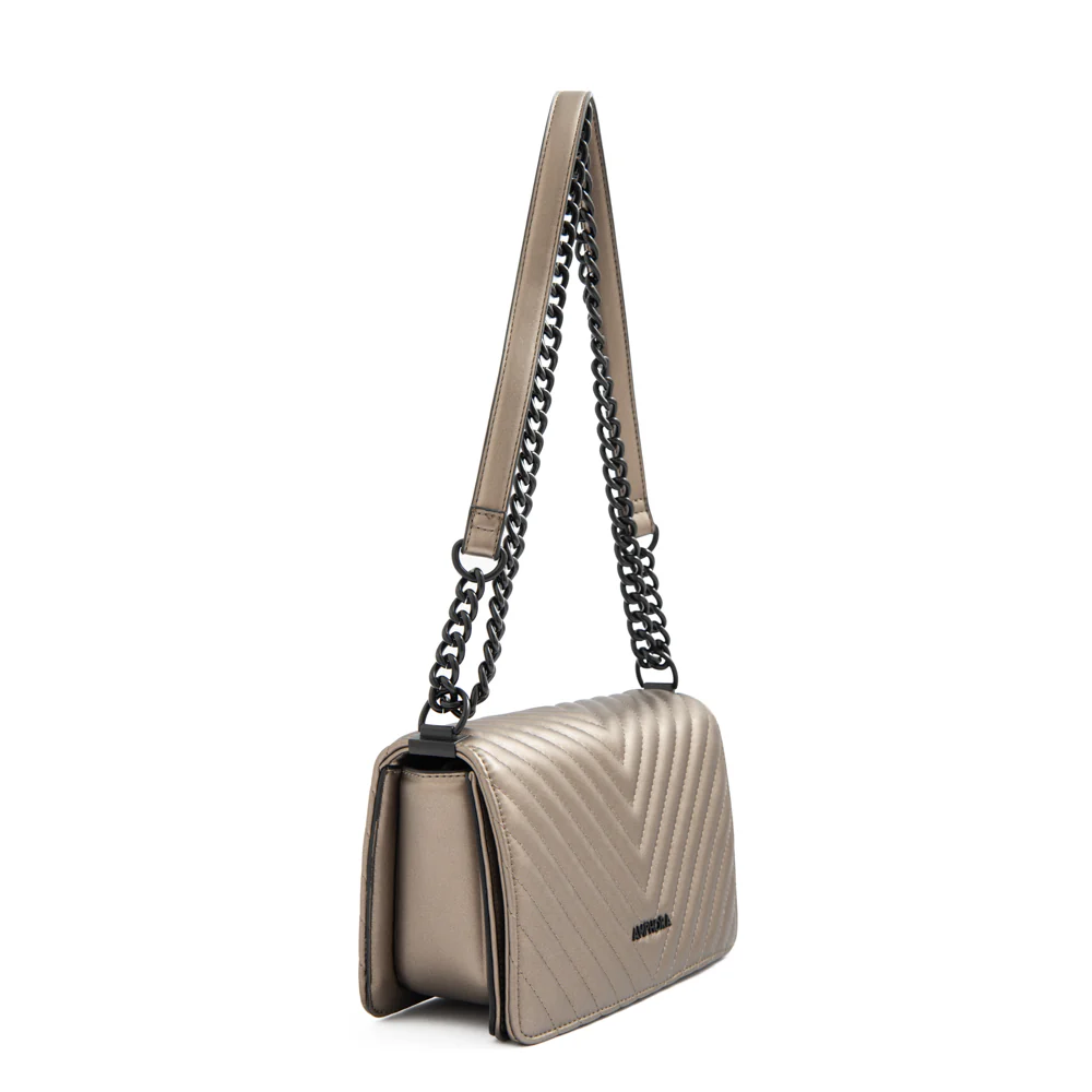 Cartera bandolera con tapa mediana muller plateado oscuro