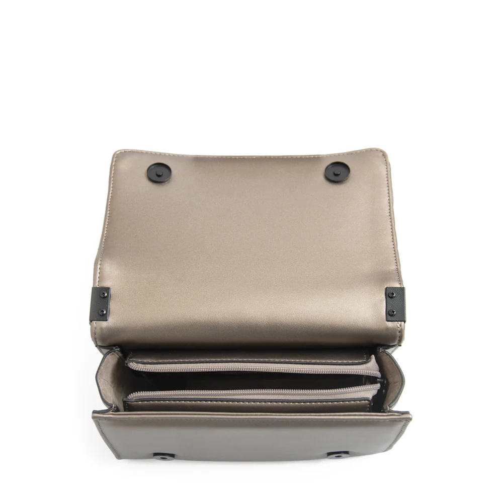 Cartera bandolera con tapa mediana muller plateado oscuro - Imagen 3