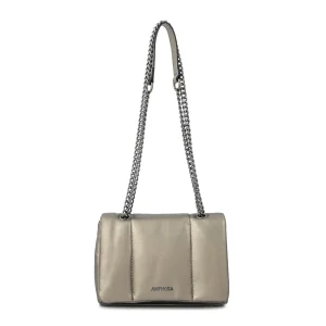 Cartera bandolera con tapa mediana elian plateado oscuro