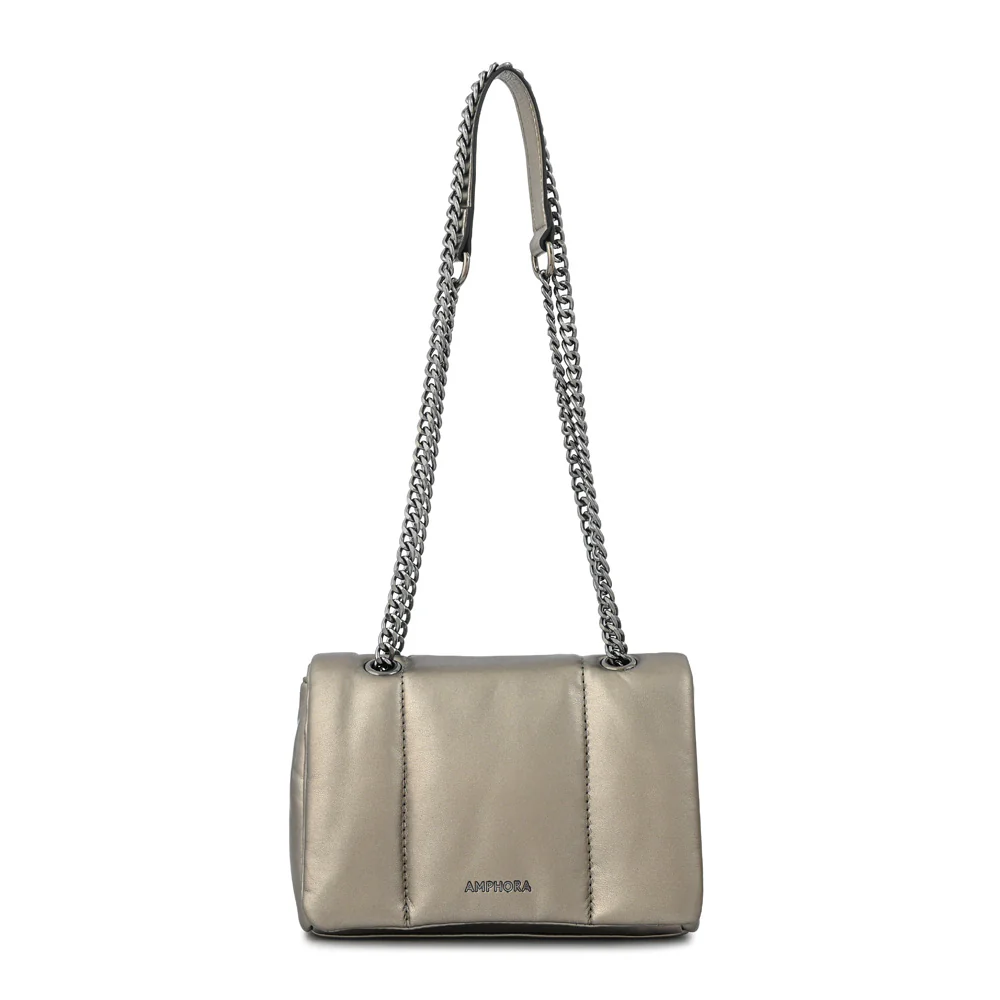 Cartera bandolera con tapa mediana elian plateado oscuro