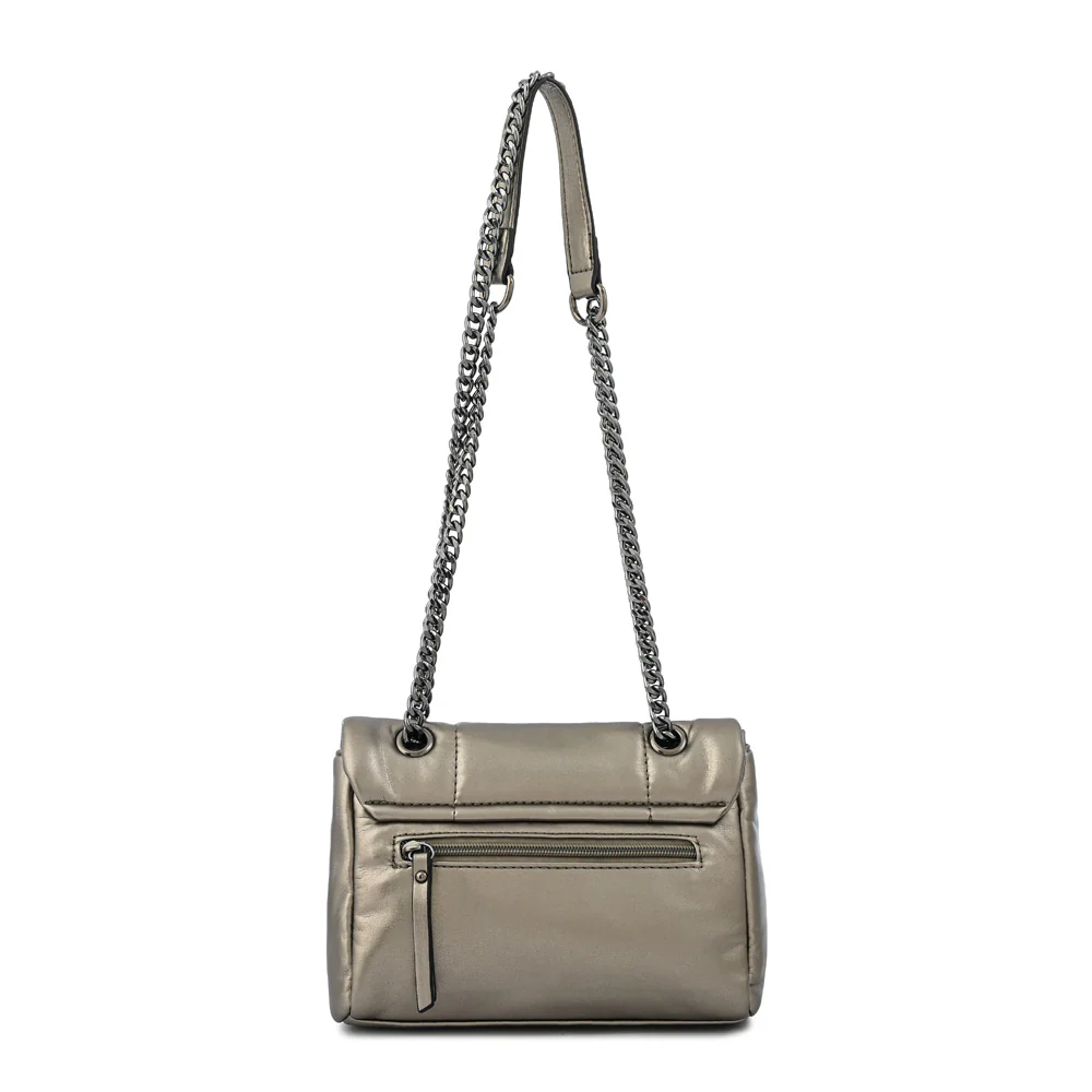 Cartera bandolera con tapa mediana elian plateado oscuro - Imagen 3