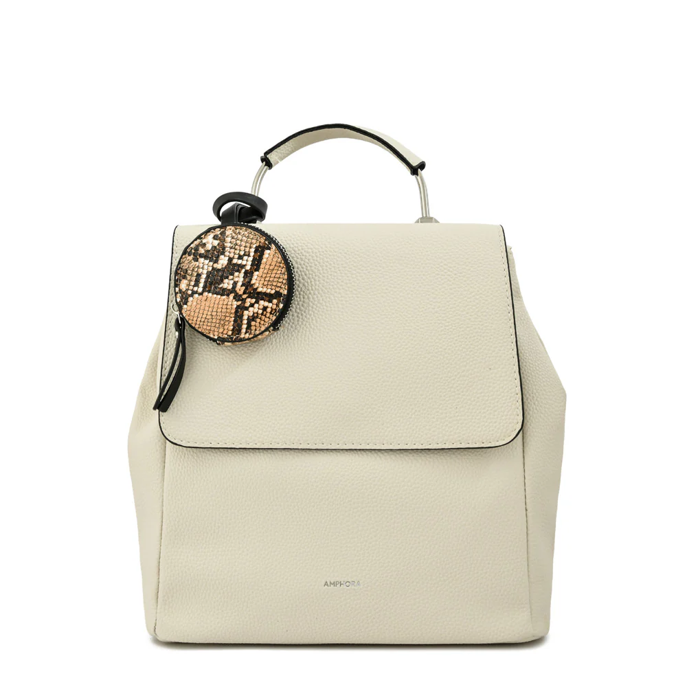 Mochila con tapa mediana benita blanco crudo