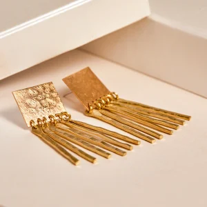 Aros con colgante textura dorado medio