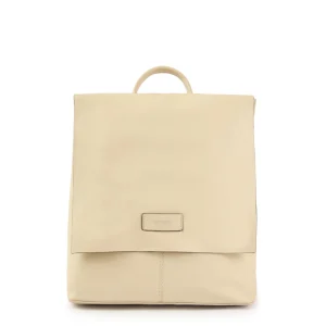 Mochila parana cuero con tapa mediana blanco crudo