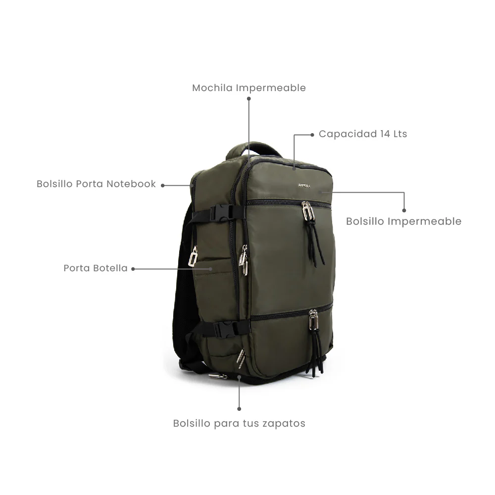 Mochila travel con tapa grande vesta verde oliva - Imagen 5